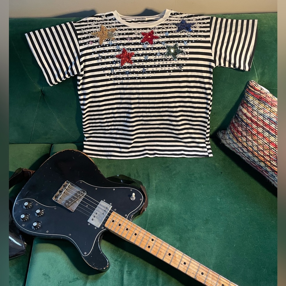 MIU MIU star embellished striped cotton t-shirt
